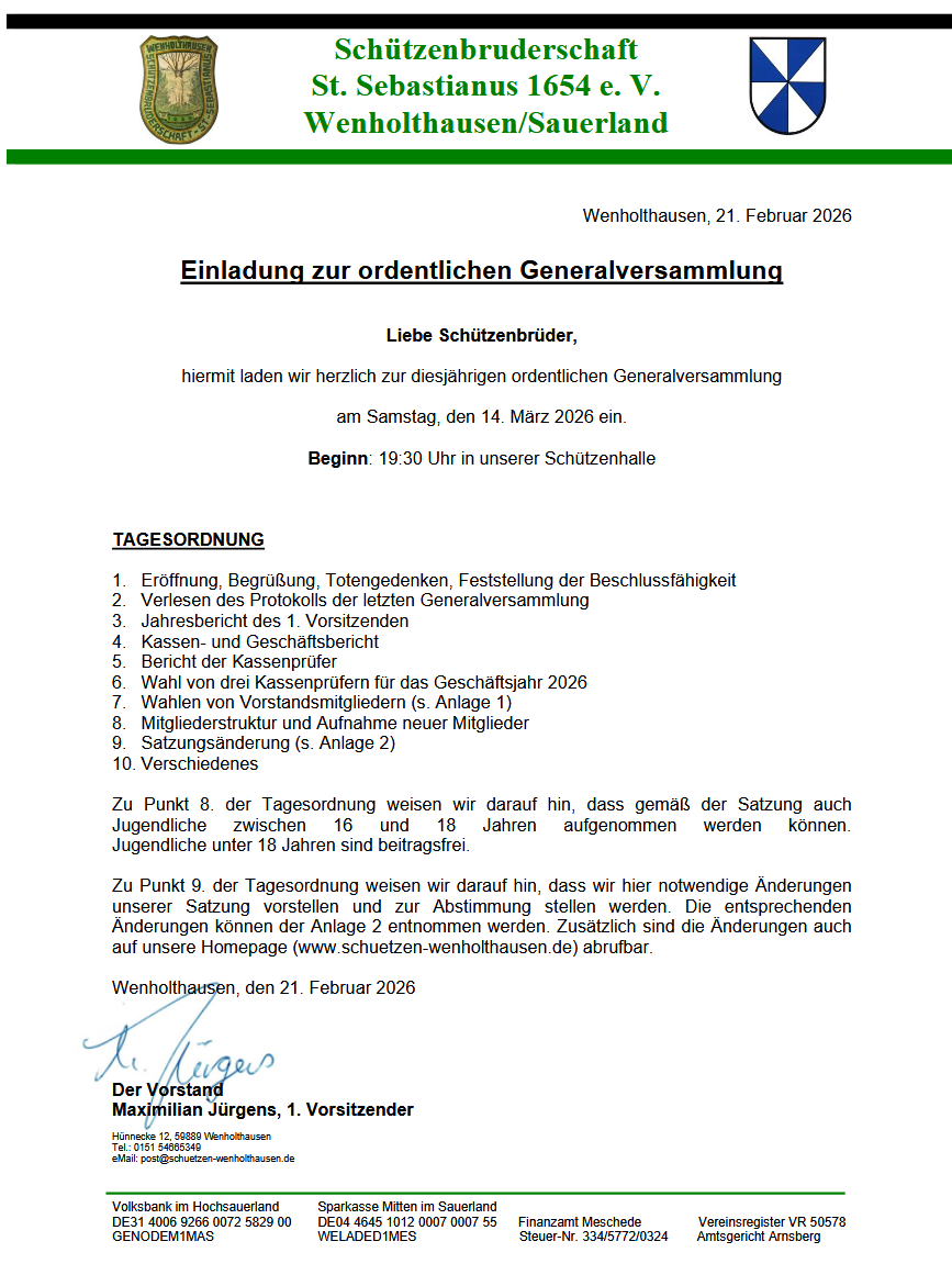 Einladung Generalversammlung 2026